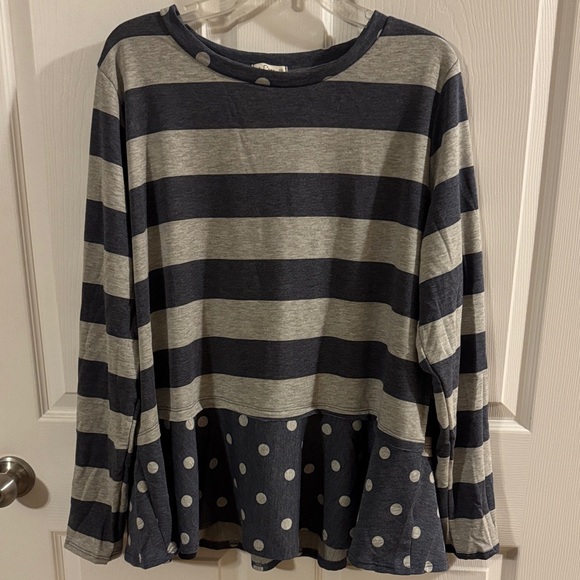 Striped and Polka Dot Long Sleeve Top - Picture 1 of 3